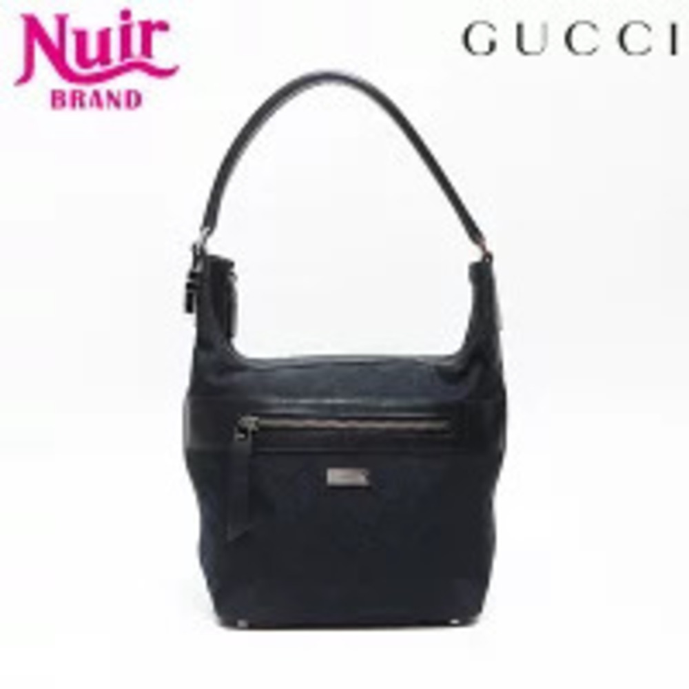 Gucci GG Canvas One Shoulder Hobo Bag Handbag Black